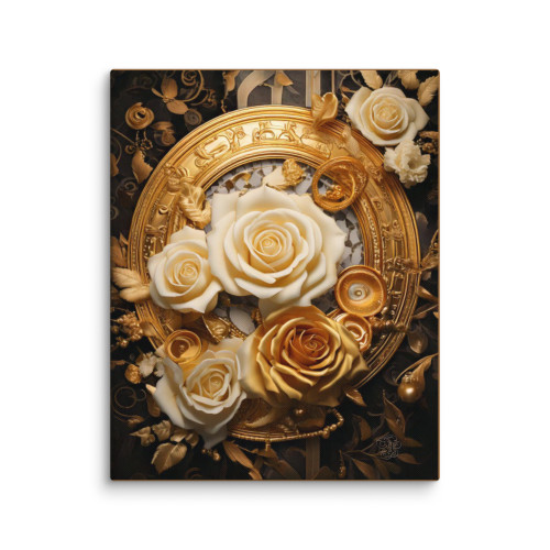Roses & Circles #4172 Gold 16x20 Canvas