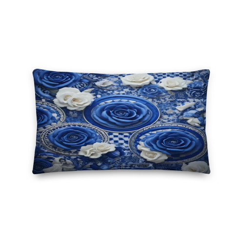 Roses & Circles #4184 Royal Blue 20x12 Pillow