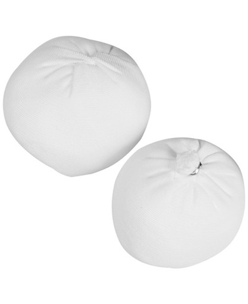 Two white Edelrid chalk balls against a white background
