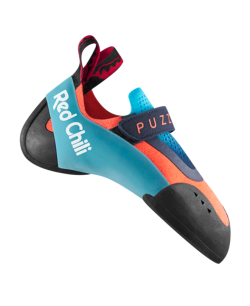 Side view of the Red Chilli Puzzle climbing shoe against a white background