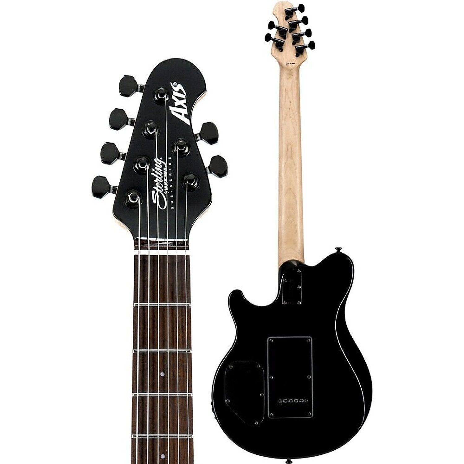 Sterling by Music Man Axis in Black with White Body Binding at