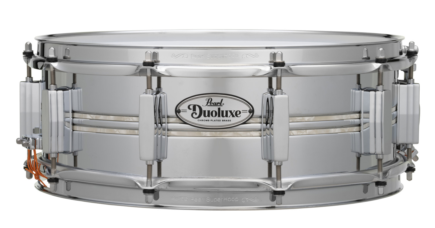 Pearl DuoLuxe Inlaid Chrome/Brass 14x5 Snare NICOTINE WHITE MARINE PEARL  DUX1450BR405