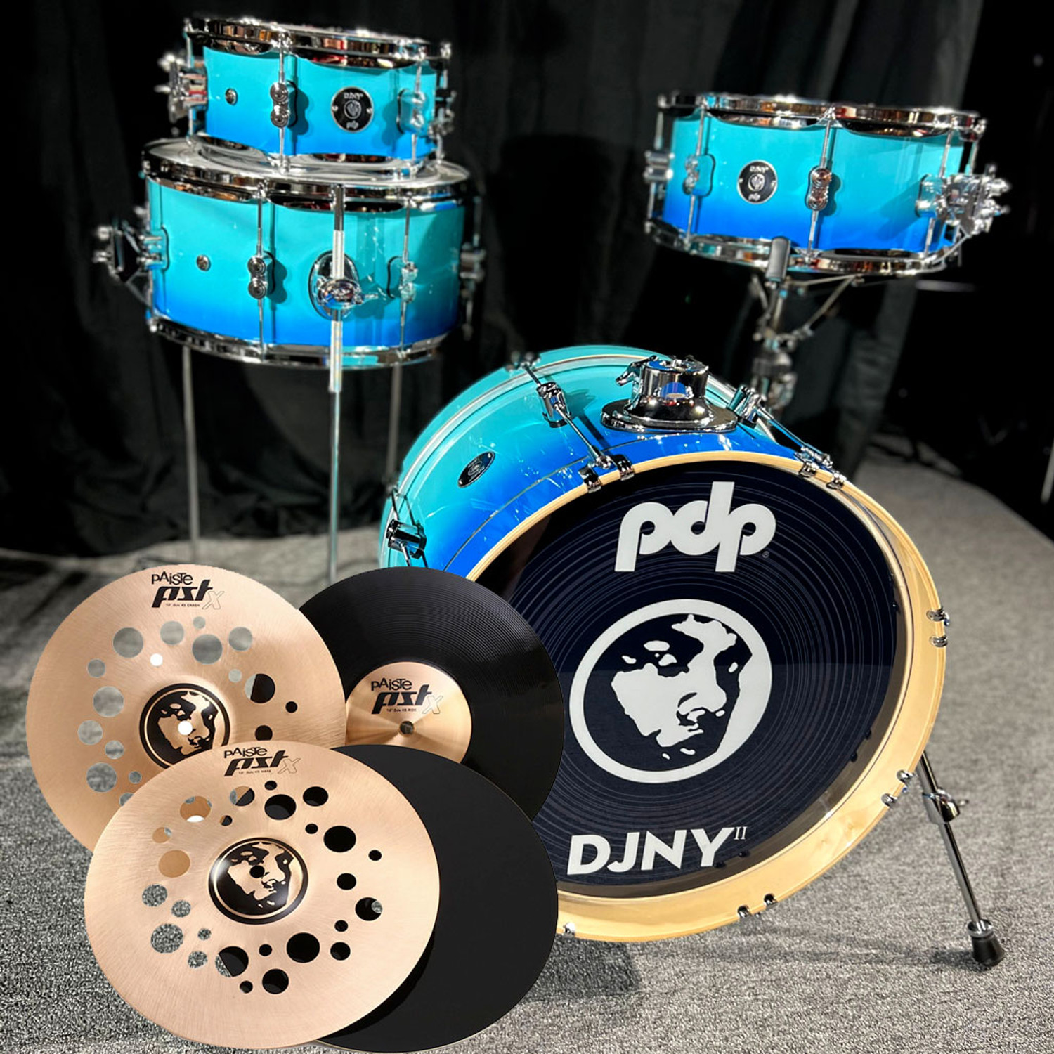 2023 PDP Daru Jones New Yorker II Shell Pack with Paiste DJ 45 Cymbal Pack,  Blue