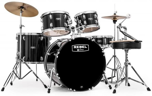 Mapex Rebel 5 Piece Complete Drum Kit w/ Fast Size Toms Black RB5844FTCDK