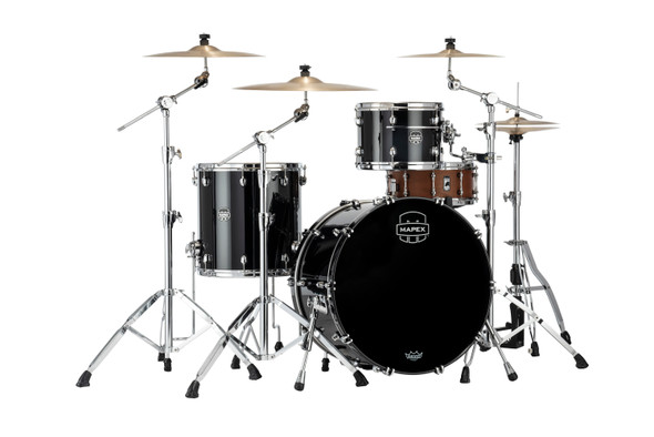 Mapex Saturn Evolution Hybrid Powerhouse Rock 3pc Shell Pack No Snare Piano Black SE446XHPB