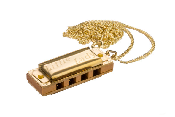 HOHNER GOLD PLATED LITTLE LADY HARMONICA W/ NECKLACE