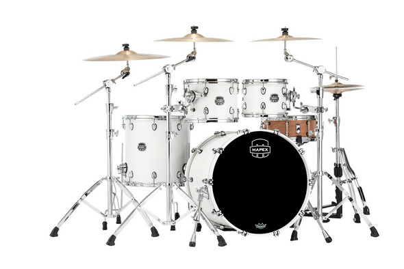 Mapex Saturn Maple/Walnut Hybrid 4-piece Rock Shell Pack in Satin White SR529XURM