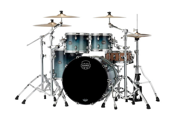 Mapex Saturn Maple/Walnut Hybrid 4-piece Rock Shell Pack in Teal Blue Fade SR529XURJ