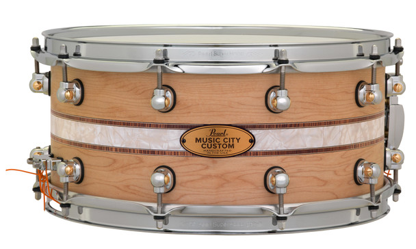 Pearl Music City Custom 14x6.5 Snare Drum Natural Kingwood Royal Inlay USA
