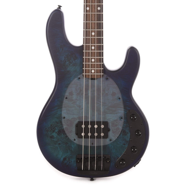 Sterling by Music Man StingRay Poplar Burl Top Neptune Blue Satin RAY34PB-NBLS-R2