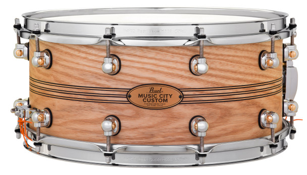 Pearl Music City Custom Solid Ash 14"x6.5" Snare Drum NATURAL W/BOXWOOD-ROSE TRIBAND INLAY MCCA1465S/C1004