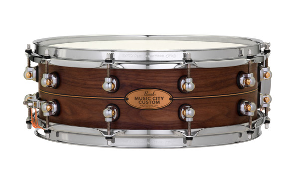 Pearl Music City Custom Solid Walnut 14"x5" Snare Drum NATURAL W/BOXWOOD-ROSE INLAY MCCW1450S/C1006