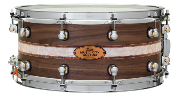 Pearl Music City Custom Solid Walnut 14"x6.5" Snare Drum NATURAL W/KINGWOOD ROYAL INLAY MCCW1465S/C1002