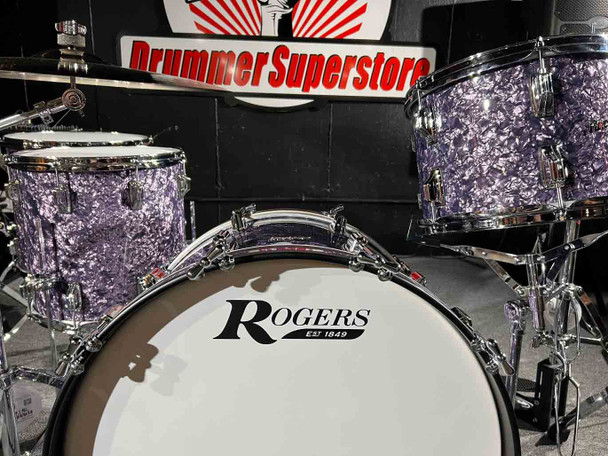 2023 Rogers USA Cleveland Series Drum Set 22" 4pc Shell Pack Purple Diamond Pearl - Font View