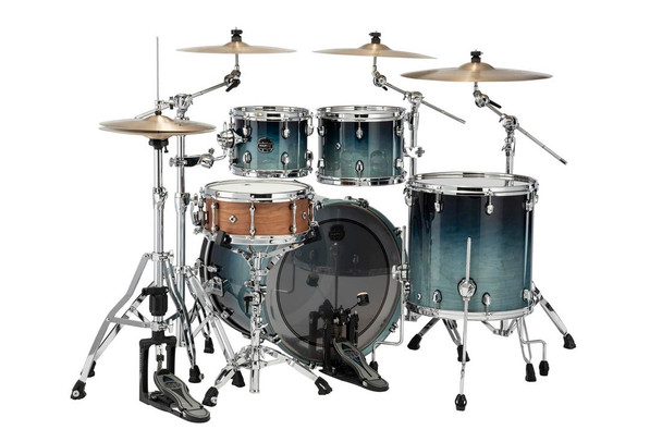 Mapex Saturn Maple/Walnut Hybrid 4-piece Rock Shell Pack in Teal Blue Fade SR529XURJ