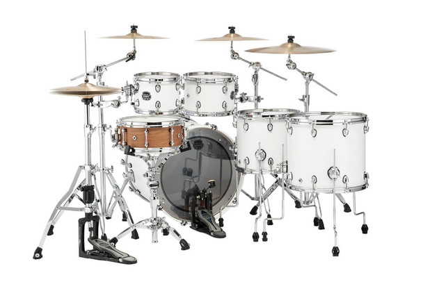 Mapex Saturn Maple/Walnut Hybrid 5-piece Studioease Shell Pack in Satin White SR628XURM