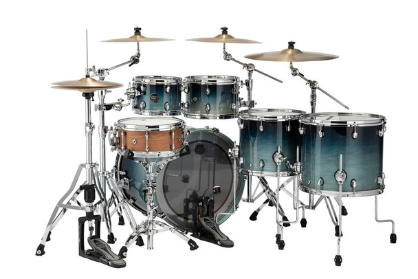 Mapex Saturn Maple/Walnut Hybrid 5-piece Studioease Shell Pack in Teal Blue Fade SR628XURJ