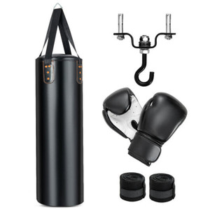 Fitness Room Bundle: Hanging Punching Bag Set + Folding Treadmill D681-R-SP38033+SP38242US-BL