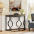 Modern 43-inch Half Moon Accent Sofa Table with Grey Wood Top Black Frame Q280-GRBLKFTCA99736258