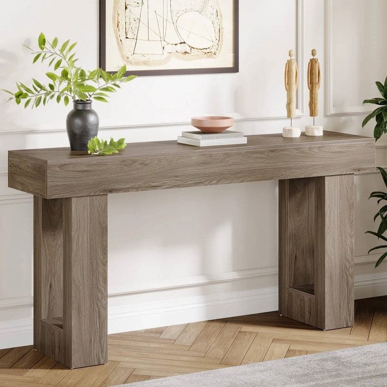 Modern Farmhouse 63-inch Entryway Console Sofa Table in Grey Wood Finish Q280-GSTFHET15958473