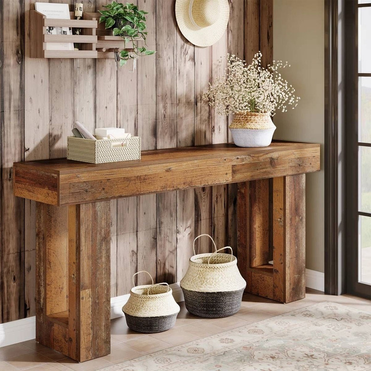Modern Farmhouse 63-inch Entryway Console Sofa Table in Distressed Wood Finish Q280-MBSTFWE1595847361