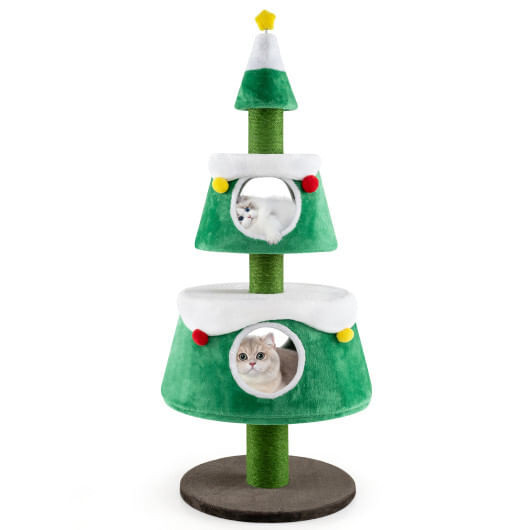 Christmas Cat Tree for Indoor Cats Cute Holiday Cat Tower with 2 Condos-Green B593-PV10229
