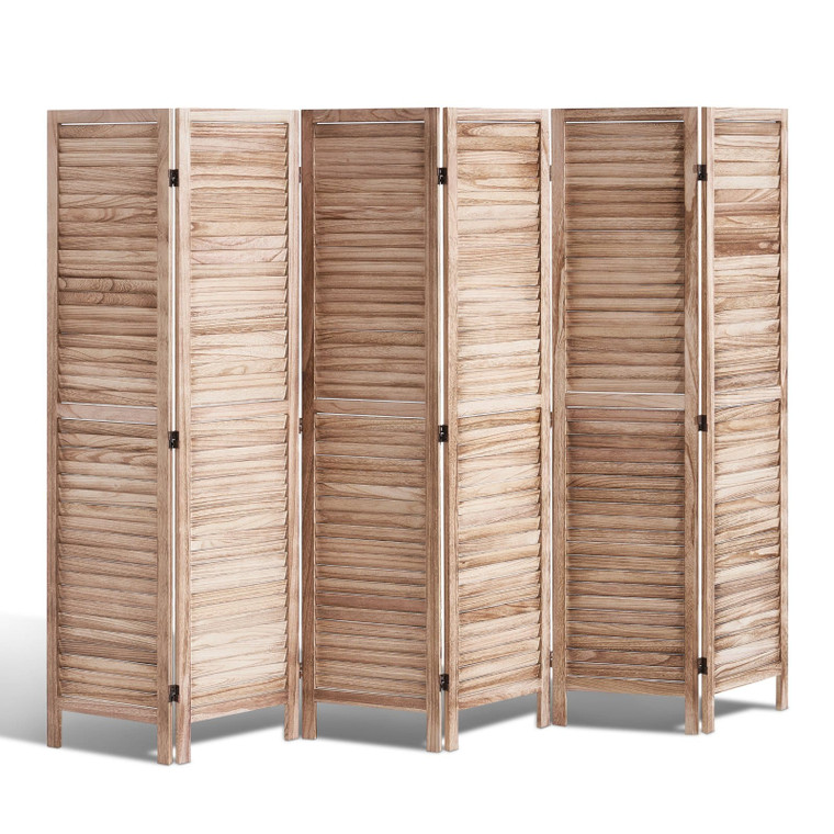 Wood Room Divider, 6 Panel Wood Folding Privacy Screen, 66.9 Inches Tall Indoor Louvered Partition  E415-MZPF6MBWGBOSGULULV0