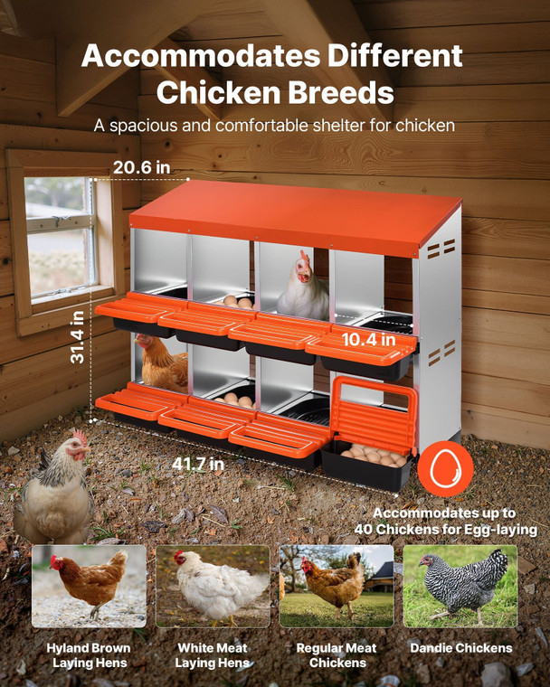 2 Tiers Chicken Nesting Boxes, 8 Compartments, Metal Egg Laying Boxes with Protective Collection Li E415-JSCDX3045INCK7SDC002V0