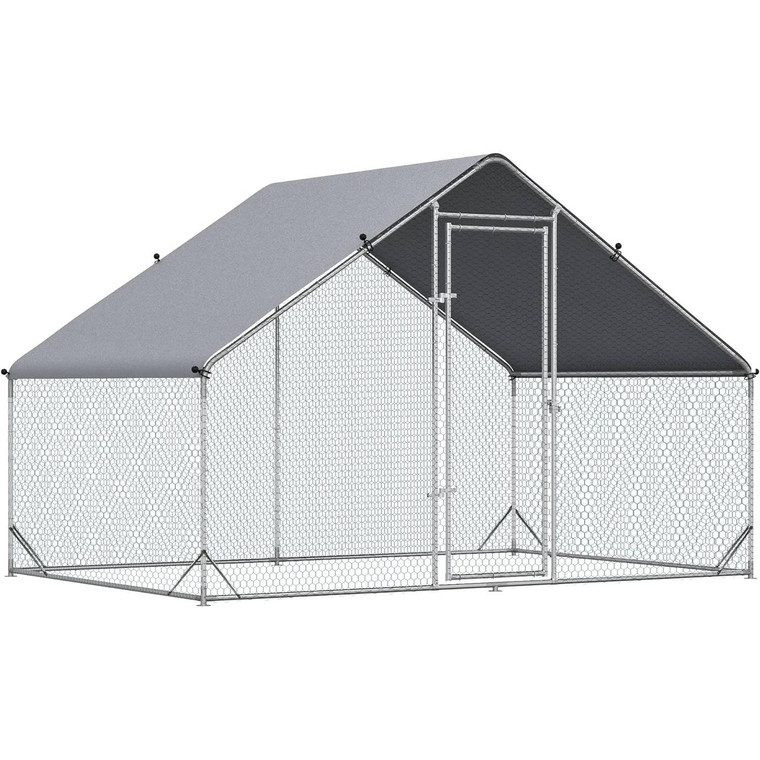 9.8 Ft x 6.6 Ft. Outdoor Yard Metal Walk-in Chicken Coop with Waterproof Cover Q280-PLCMWF169258173
