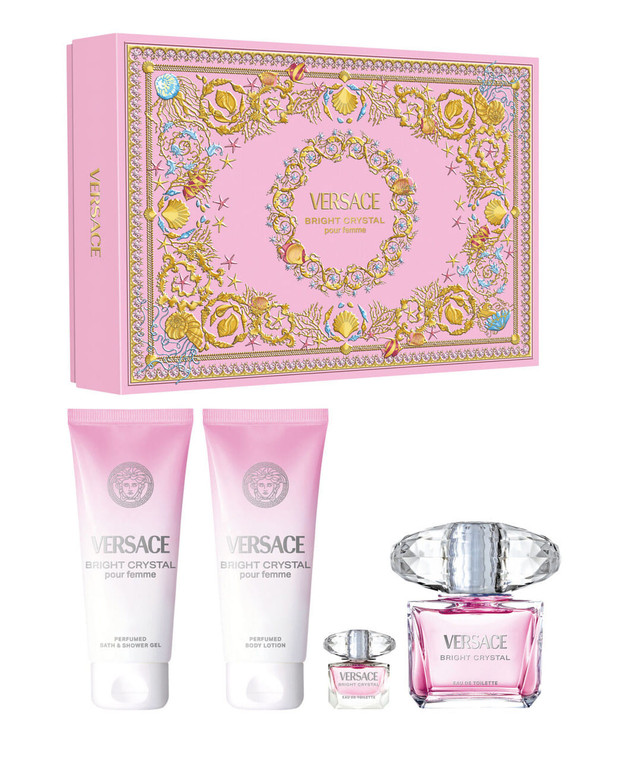 VERSACE BRIGHT CRYSTAL 4 PCS SET: 3 OZ EAU DE TOILETTE SPRAY + 5 ML EAU DE TOILETTE MINI + 3.4 BODY Z991-VER5100636