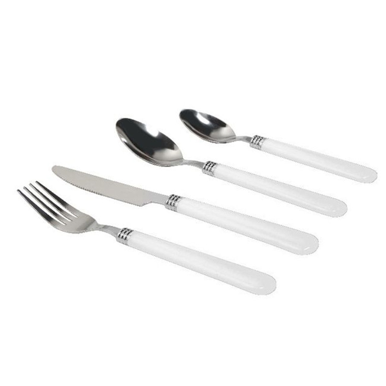Gibson Sensations II 16 Piece Stainless Steel Flatware Set with White Handles and Chrome Caddy D970-53382.16