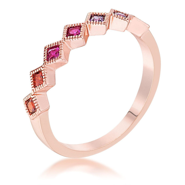 Rose Gold Plated Multi-Color Septem Princess Cut Half Eternity Band R599-R08737A-V01
