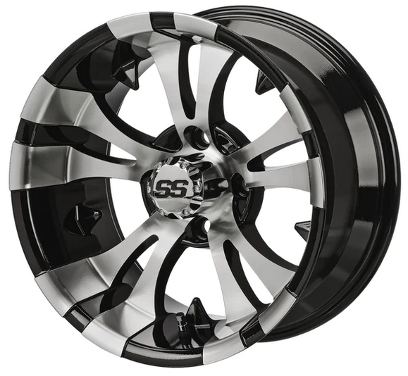 12" Warlock Black & Machined Golf Cart Wheel 34 Offset (12121LSI)