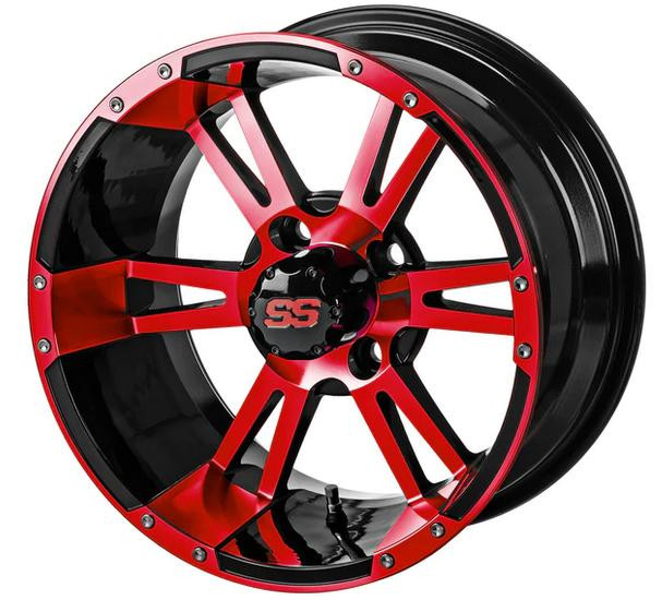 12x7 Raptor Black & Red Golf Cart Wheel 34 Offset (12183LSI)