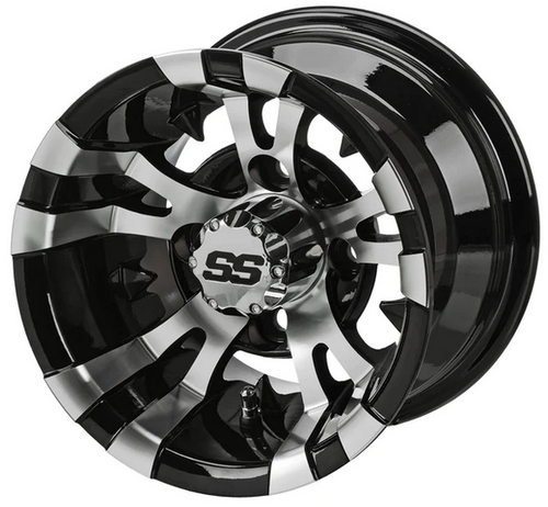 Revenge 10" Warlock Black & Machined Golf Cart Wheel 3:4 Offset, ISL-12101