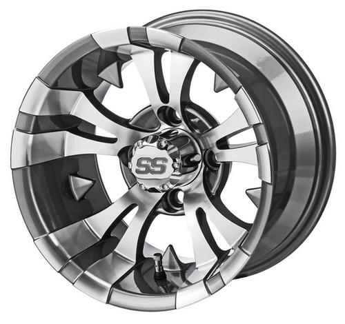 Revenge 12" Warlock Gun Metal Gray & Machined Golf Cart Wheel 3:4 Offset, ISL-02121