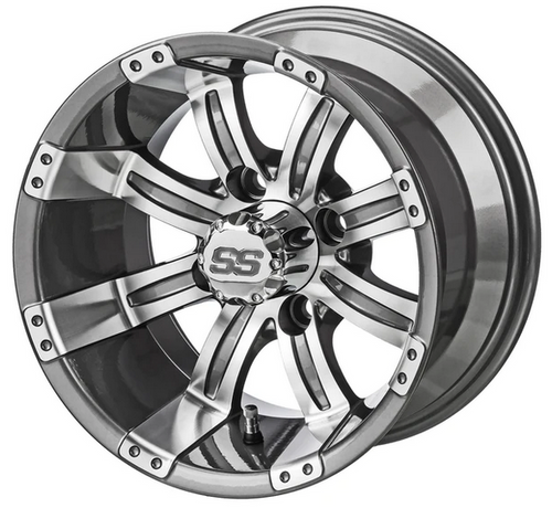 Revenge 14x7 Casino Gun Metal Gray & Machined Golf Cart Wheel 3:4 Offset, ISL-09041