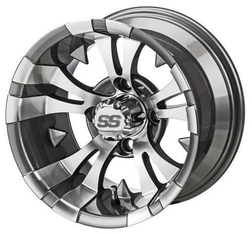 Revenge 14x7 Warlock Gun Metal Gray & Machined Golf Cart Wheel 3:4 Offset, ISL-02141