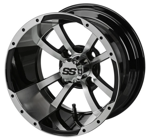 Revenge 15x7 Maltese Black & Machined Golf Cart Wheel 3:4 Offset, ISL-17051