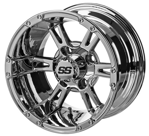 Revenge 14x7 Raptor Mirror Chrome Golf Cart Wheel 3:4 Offset, ISL-88141