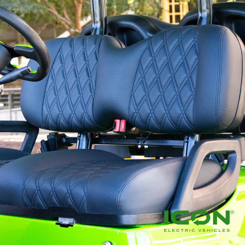 ICON Black Comfort Custom Seat Cool Touch Base with Double Diamond Pattern and Black Stitching, STC-BLKDDBLK-IC-COMF