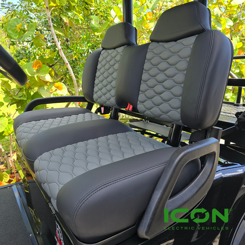 ICON Two Tone Premium Antracite and Black Custom Seat Cool Touch Base with Stretch Hex Pattern and Black Stitching, STC-2ANTBLKHEXBLK-IC-PREM