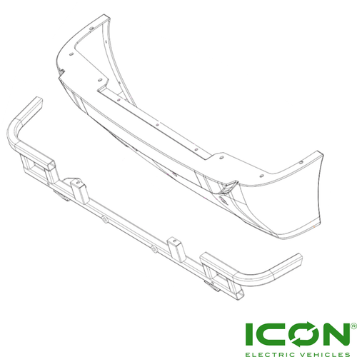 Lowered Rear Bumper with fix frame for ICON Golf Carts, BD-865-IC, BD-740-IC, BD-741-IC, 3.02.011.300071, 2.01.004.210023, 2.03.103.100065, 2.03.103.100065