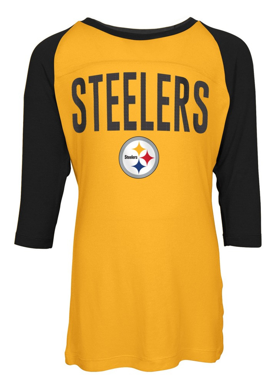 Girls Youth 5th & Ocean by New Era White Pittsburgh Steelers Throwback  Three-Quarter Sleeve Raglan T-Shirt