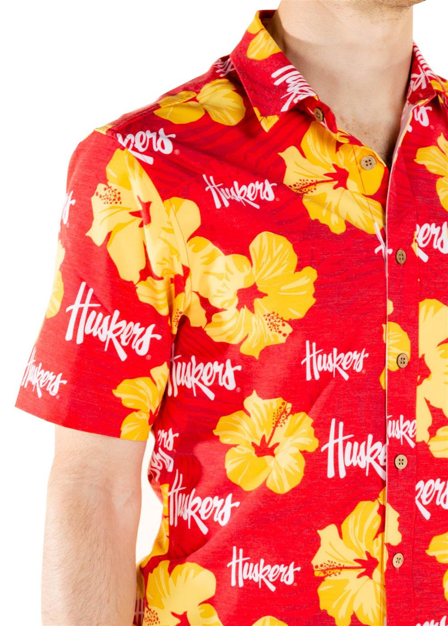 Cotton Textured Red Hibiscus Hawaiian Shirt