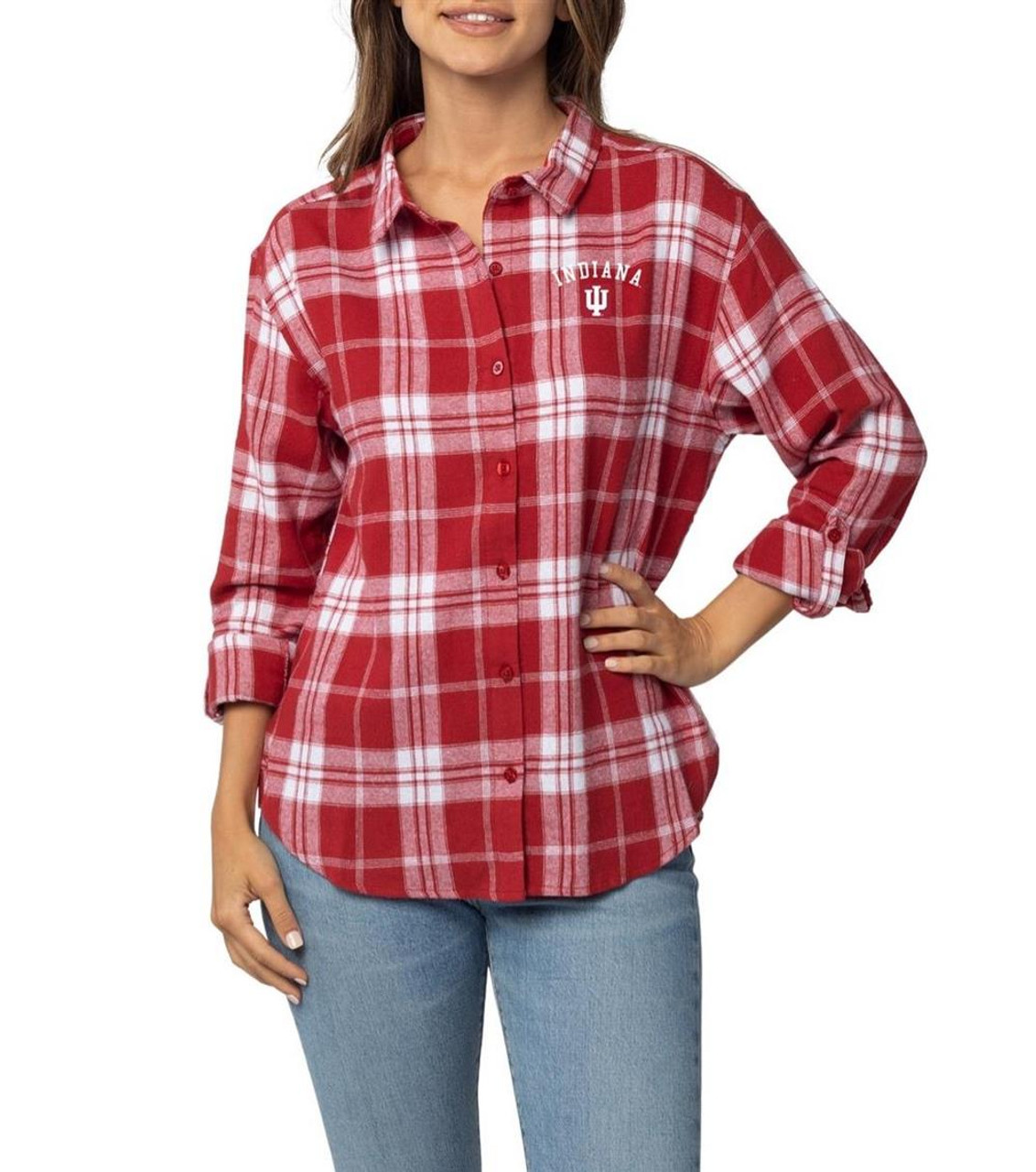 Women's Indiana University Hoosiers Flannel Boyfriend Weekender Plaid Shirt