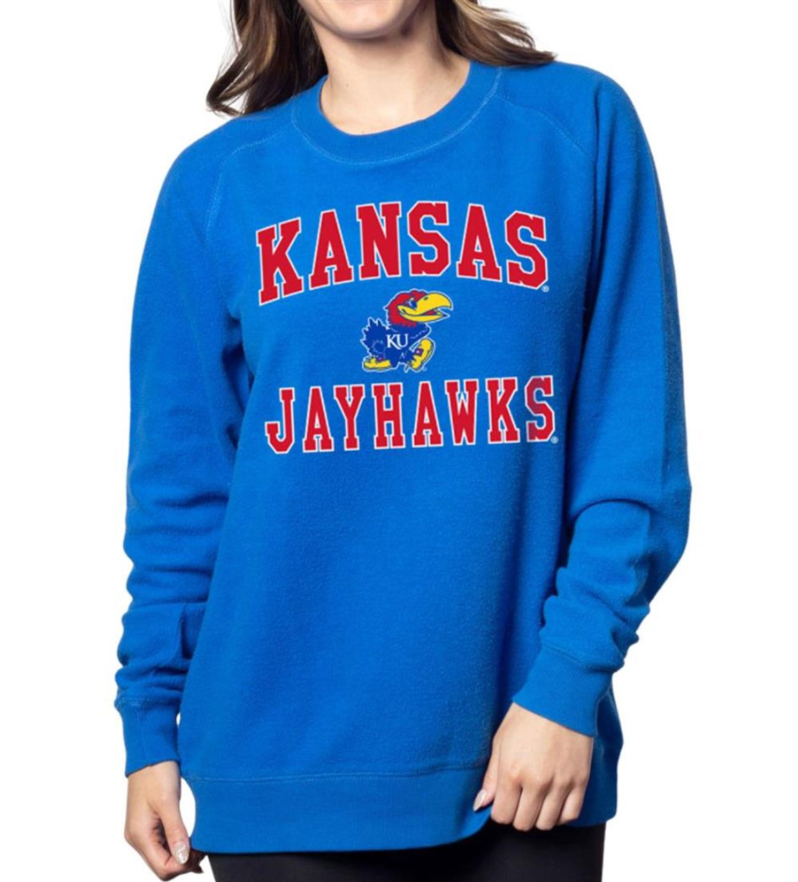 Women s Kansas Jayhawks KU Sweatshirt Ladies Cloud Fleece Crewneck