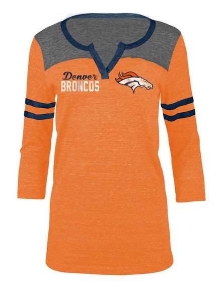Denver Broncos T Shirt Ladies Henley Quarter Sleeve Tee
