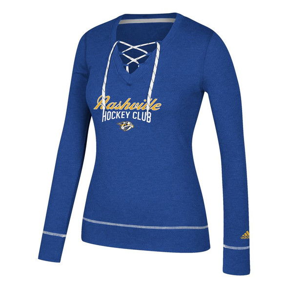 Women's Nashville Predators Long Sleeve Adidas Skate Lace Top
