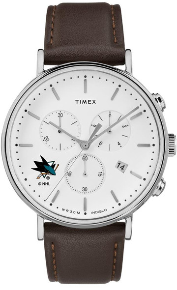 Mens San Jose Sharks Watch Chronograph Leather Band Watch